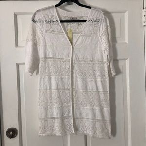 Miss Kelly White Crochet 3/4 Sleeve Boho Duster S